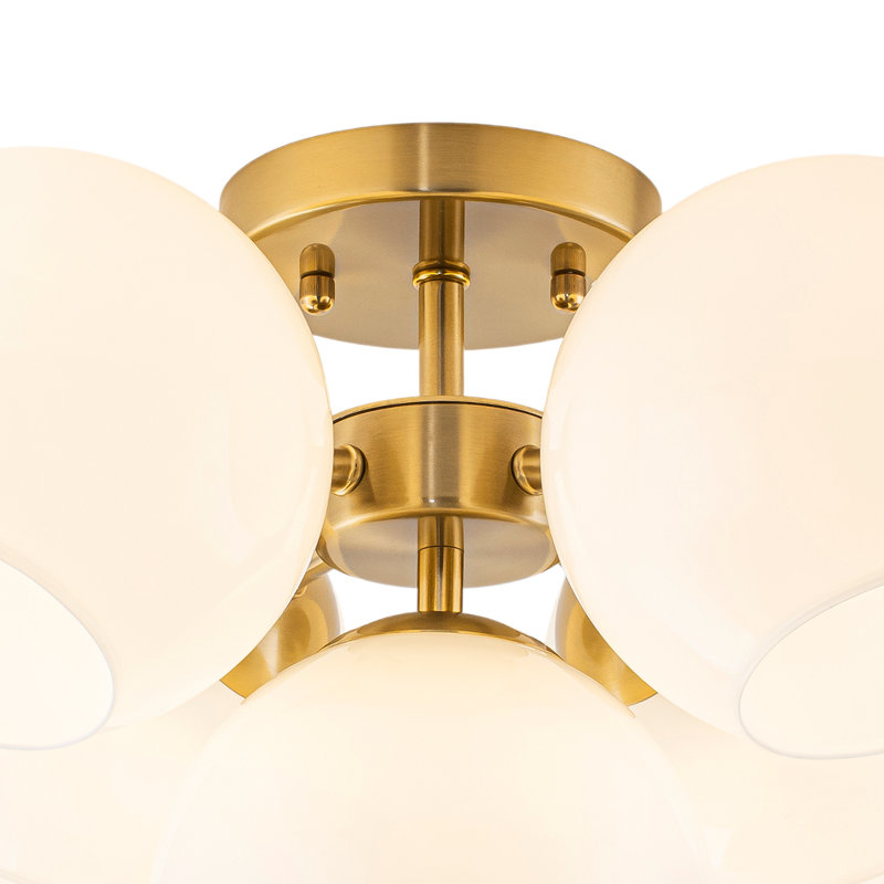 5-Light Glossy Milky Hand-Crafted Glass Semi-Flush Mount