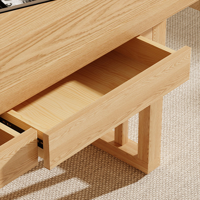 Burlywood Rectangular Solid Wood with 6 drawers desk, 29.53" H x 94.49" W x 35.43" D