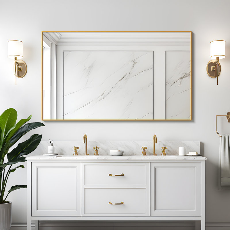 59"*35"Aluminum alloy fine-edged right-angle rectangular gold full-length mirror