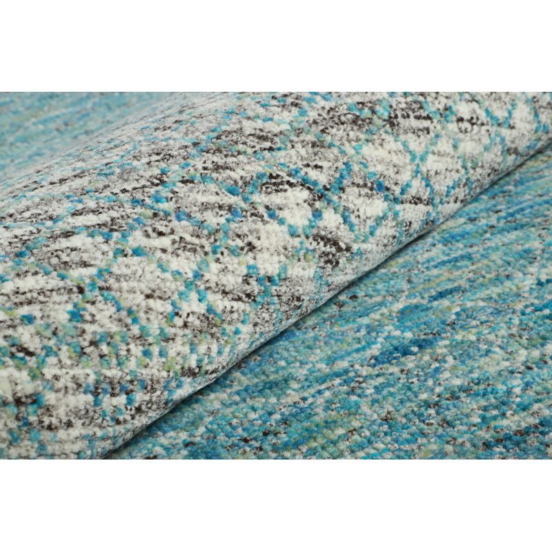 Tapis turquoise et sable noué à la main de haute qualité, Tapis de couloir 2 pi 8 po x 14 pi