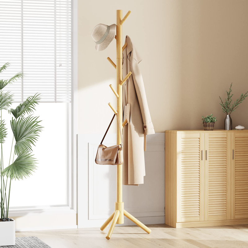 Solid Wood Freestanding 8 - Hook Coat Rack, Wood