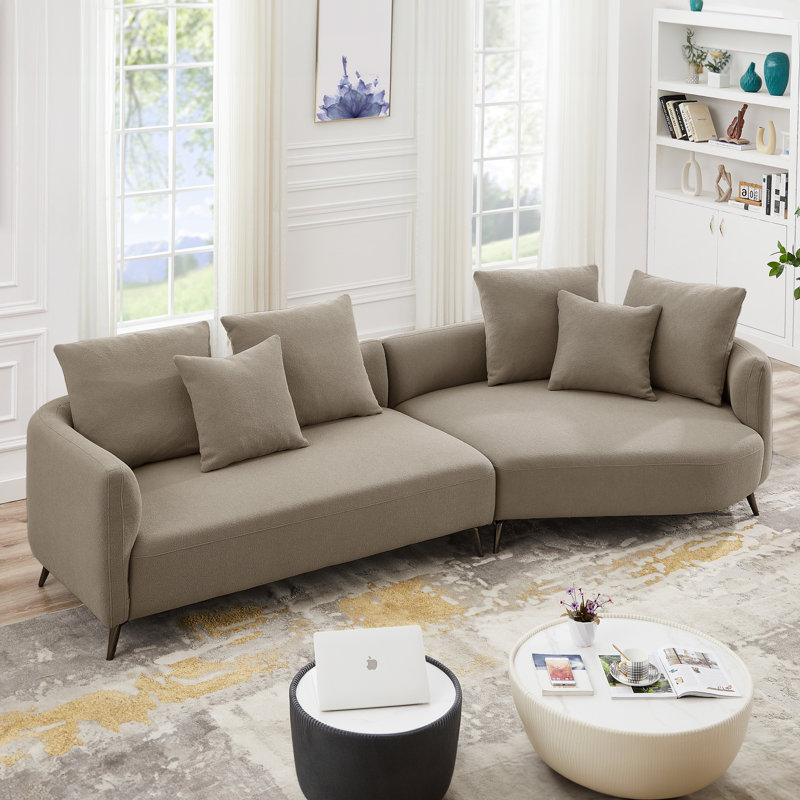 Bryley Upholstered Curved Sectional, Mocha Boucle, Right Hand Facing