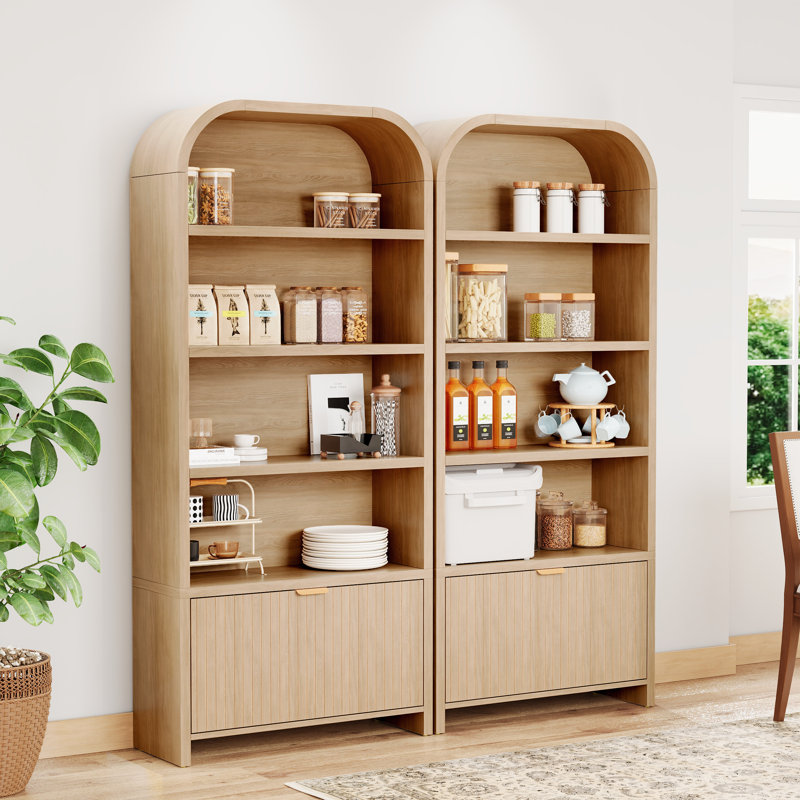 70'' Tall Arched Storage Display Cabinet, Natural
