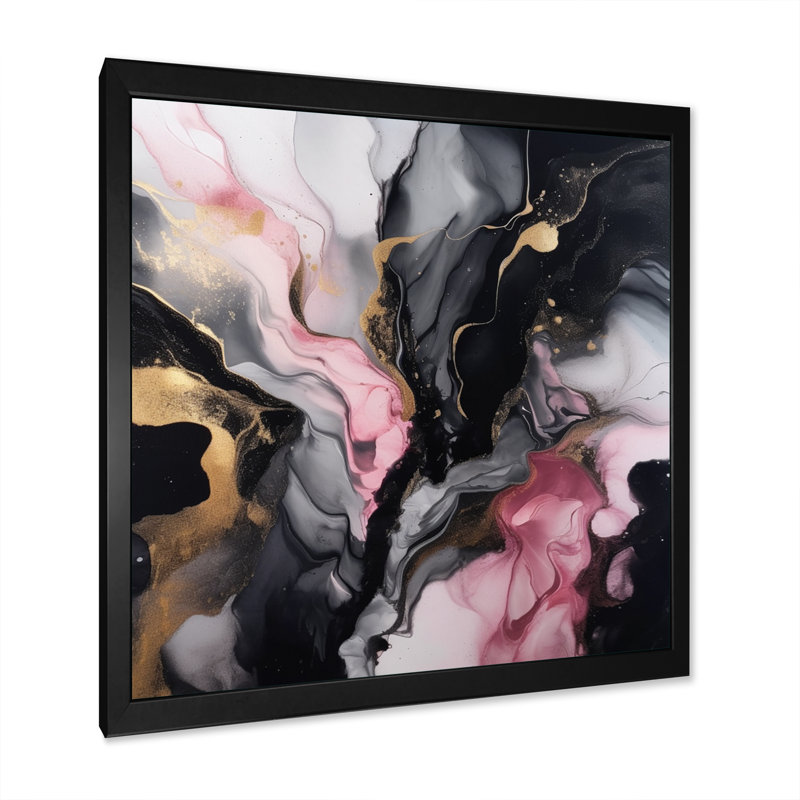 Art abstrait sur toile marbrée abstraite, impression fluide or noir - Marbre noir or Splash II, H 16 po x l 16 po x P 1 po