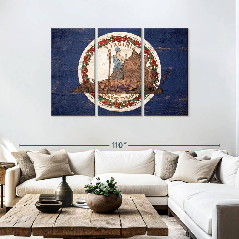 Borges State Map Over Virginia Flag, 48" H x 74" W