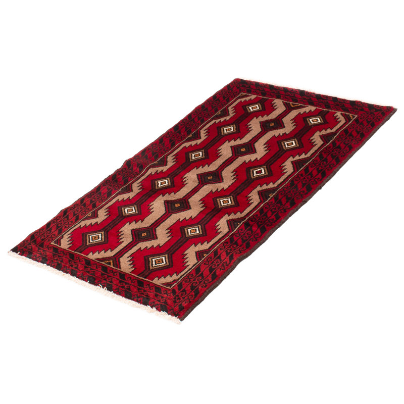 Tapis unique en laine noué à la main 3 pi 4 po x 5 pi 5 po nouvel âge Edford - rouge / noir / beige