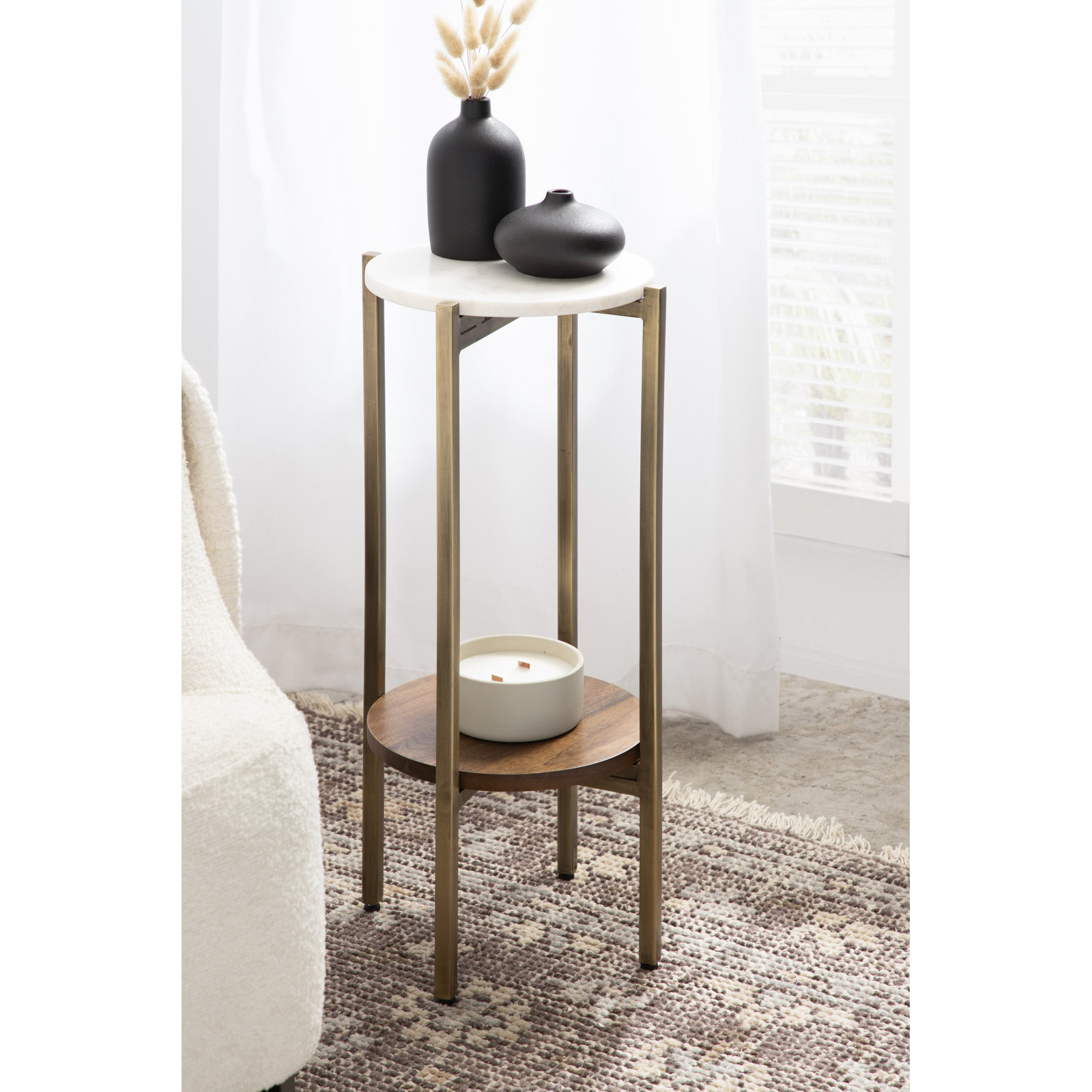 Oakdale Multi-Tiered Plant Stand, 25" H x 11" W x 11" D, Gold/Walnut Brown