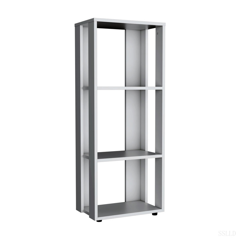Bibliothèque de 39 po à trois niveaux, salon, armoire de rangement, tablettes blanches