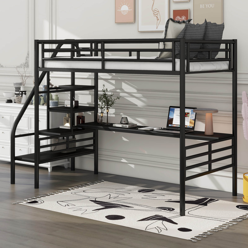 Structure de lit mezzanine en métal avec bureau, simple