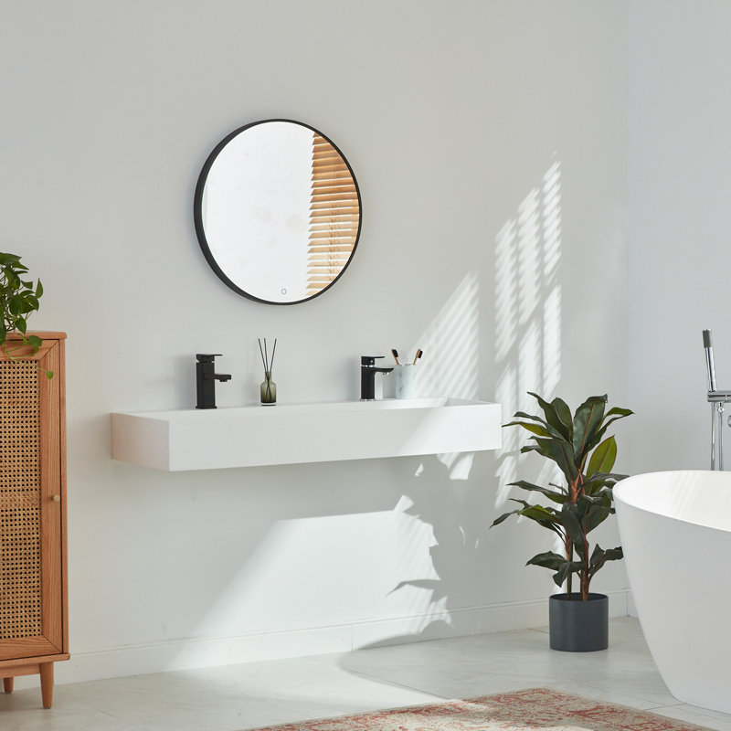 Cpingao 48"x18" Stone Resin Wall Mounted Floating Sink Dou 17.99'' Solid Surface Rectangular Bathroom Sink