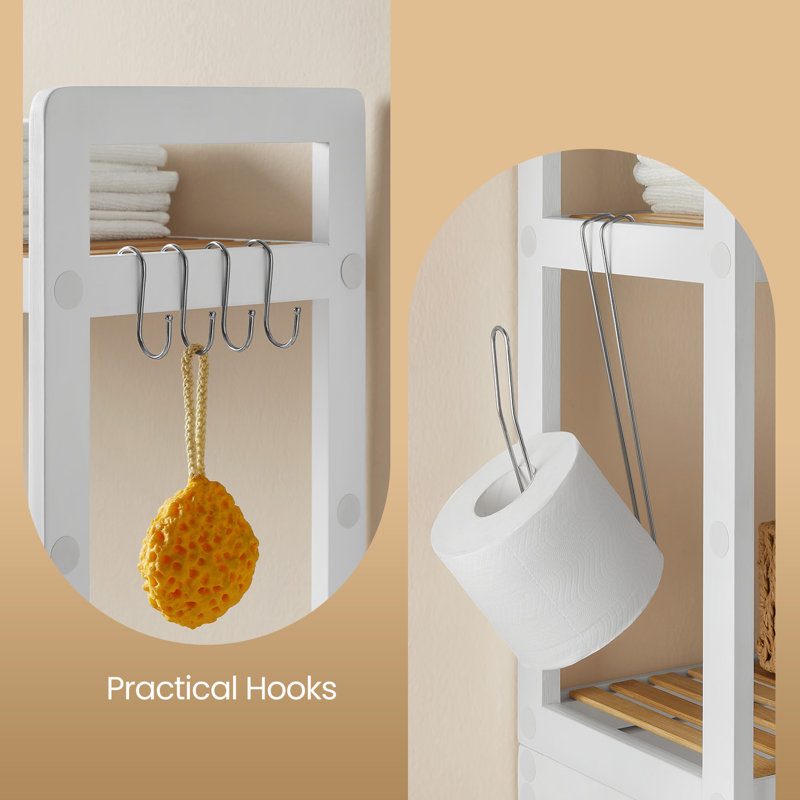 3-Tier Over The Toilet Storage with Adjustable Shelf, Cloud White/Natural Beige