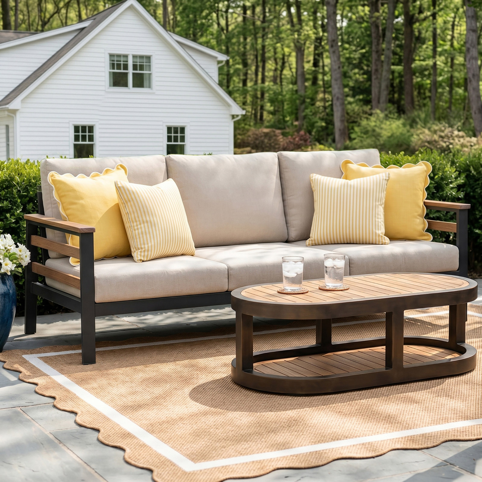 Townsend 80" Sunbrella® Patio Sofa, Sunbrella Clockout Cloud, White