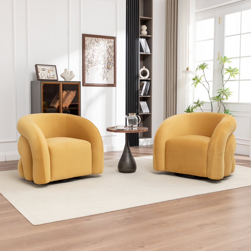 Fauteuil demi-tonneau pivotant rembourré Coyle, Jaune