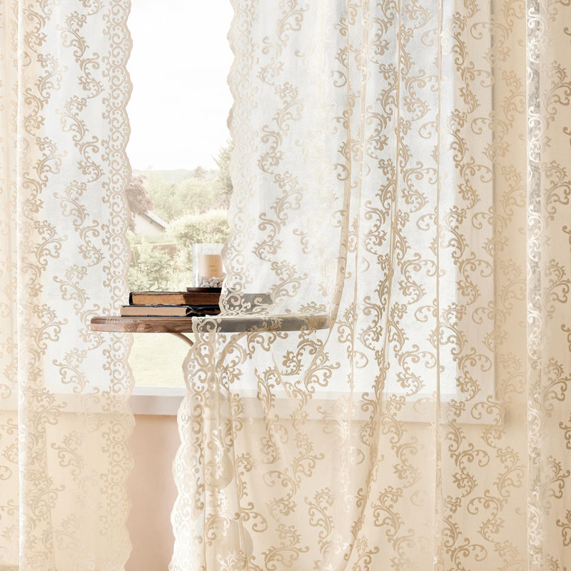 Beige Lace Curtains 2 Panels, 52" W x 72" L