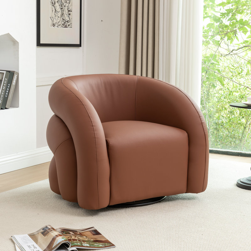Fauteuil demi-tonneau pivotant en cuir artificiel Coyle, Brun