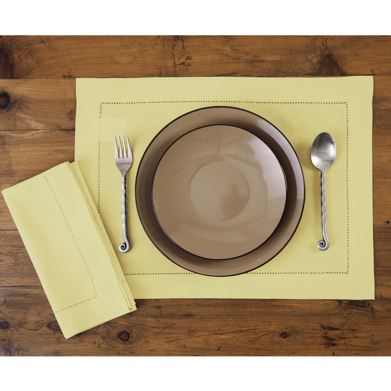 Cotton Linen Hemstitch Dinner Napkins, Yellow