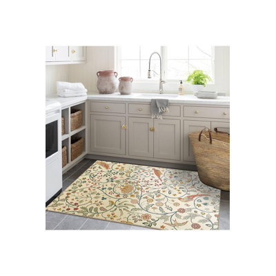 Multicolor Bird and Flower Figure Patterned Woven Base Modern Decorative Washable Rug