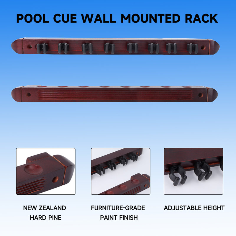 Mahogany 2-Piece Wall Mounted Pool Cue Rack for 8 Sticks