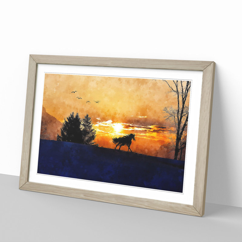 Wild Horse at Sunset Vol.2 - Picture Frame Painting, 48cm H x 65cm W x 2cm D, Oak Framed