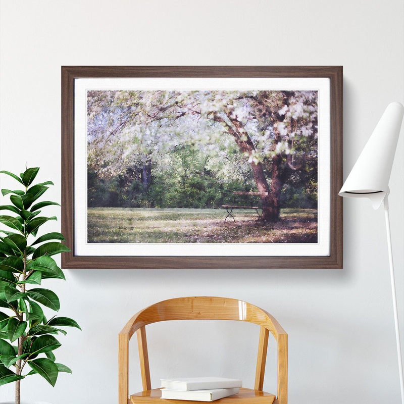 Blossom Tree in a Park - Picture Frame Painting, 48cm H x 65cm W x 2cm D, Walnut Framed