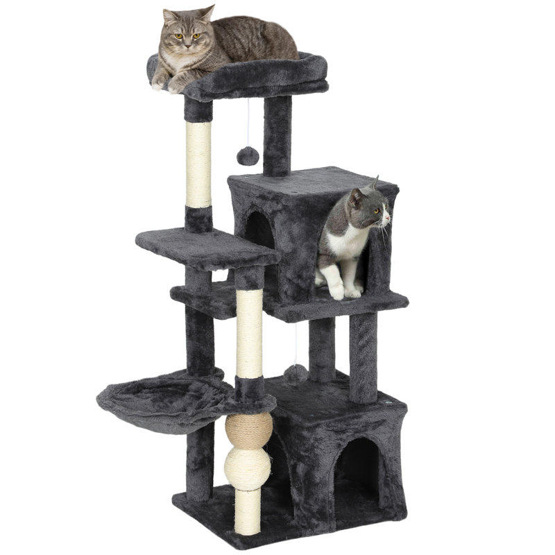 Tour pour chat à plusieurs niveaux, arbre à chat avec 2 condos et hamac, gris foncé