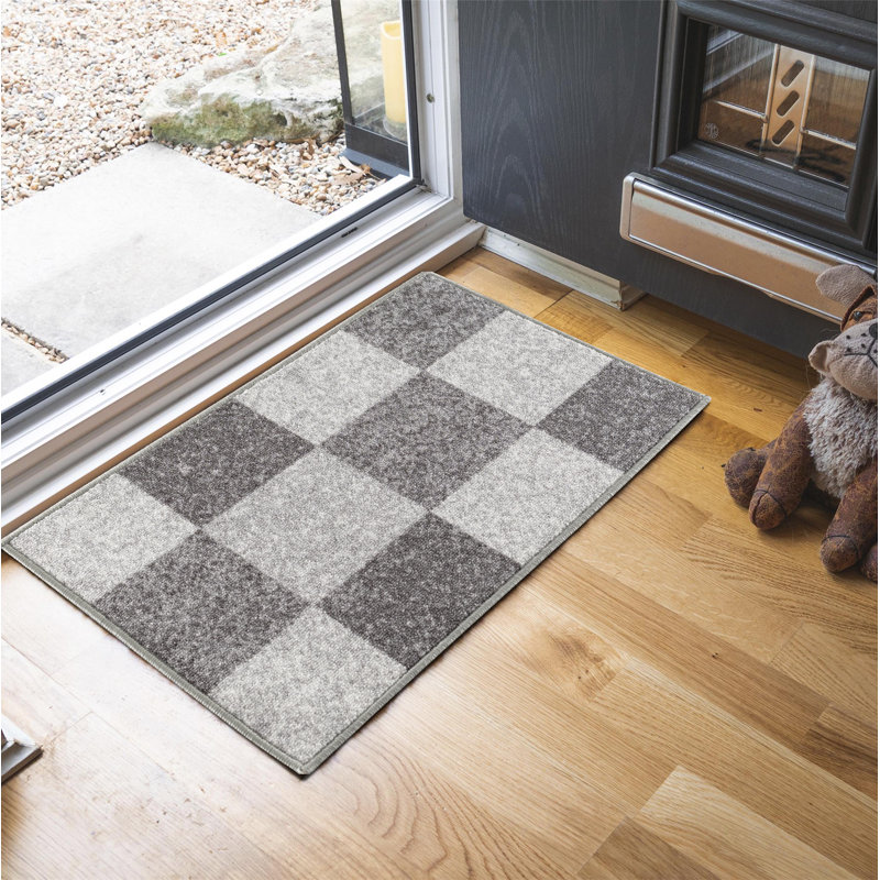 Mistie Non-Slip Geometric Indoor Doormat, Light Grey/Dark Grey, Rectangle 50 x 80cm