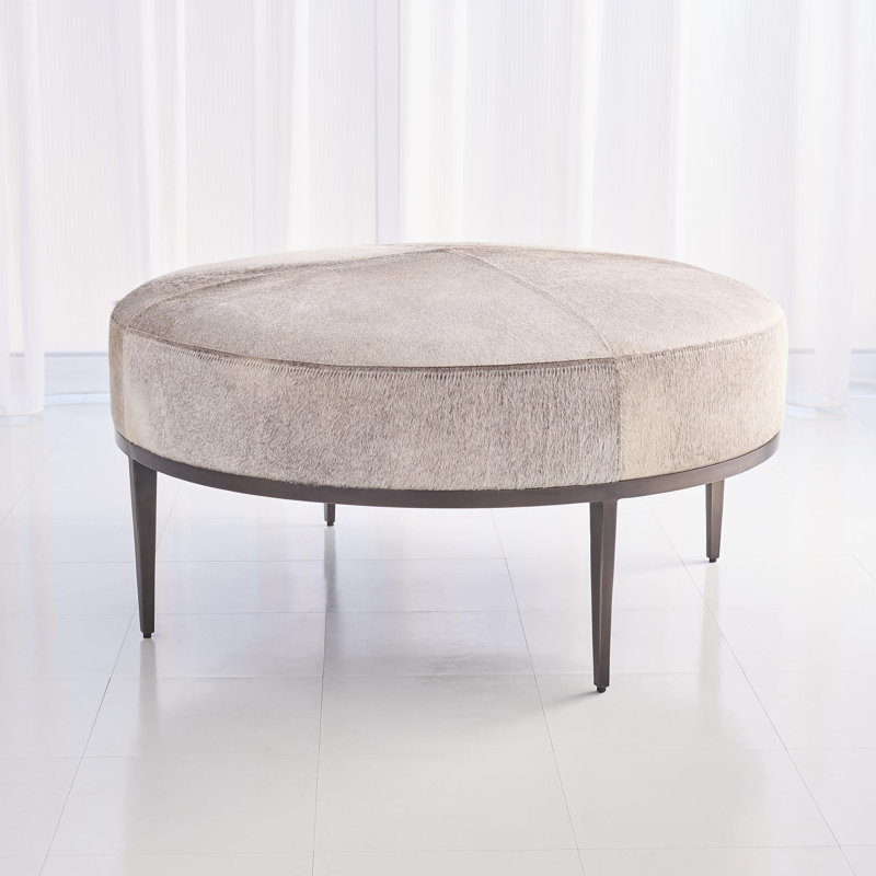 Urban Ottoman w/Grey Hair-on-Hide-Antique Gunmetal