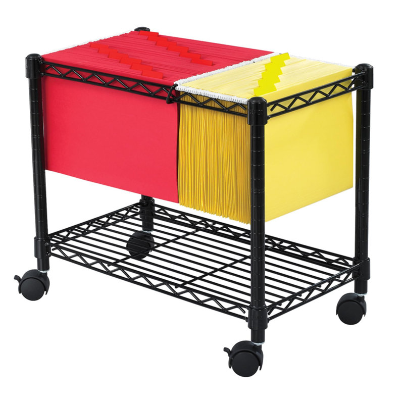 Compact Black Steel Wire 24" Mobile Filing Trolley with Locking Casters