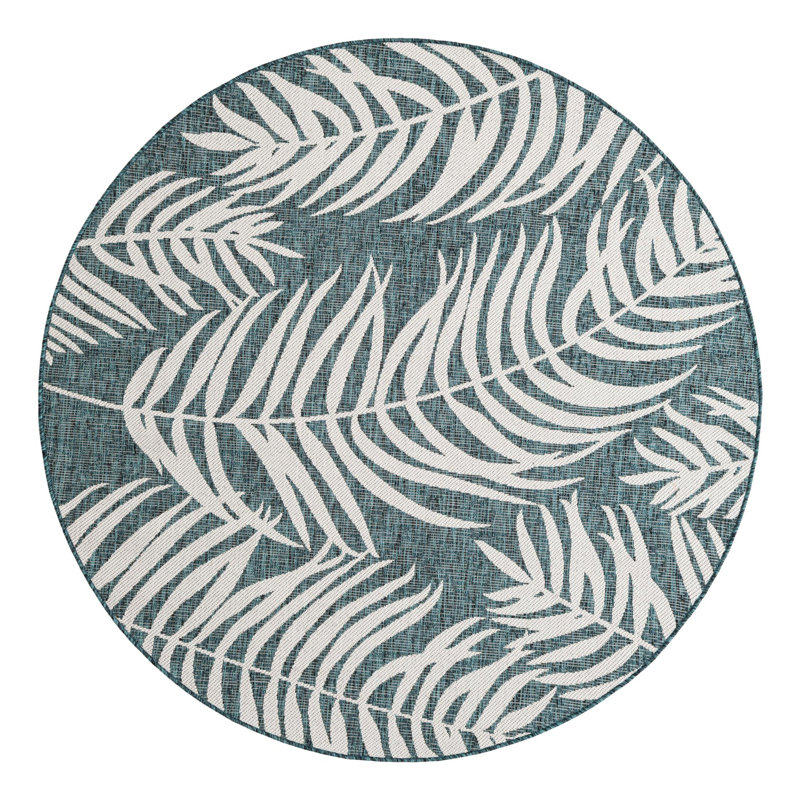 Union City Indoor / Outdoor Area Rug in Teal/Ivory, Round 5'3"