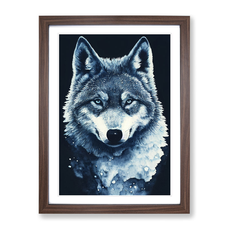 Winter Wolf Art No.1 - Wall Art, 66cm H x 48cm W, Walnut Framed Paper, White