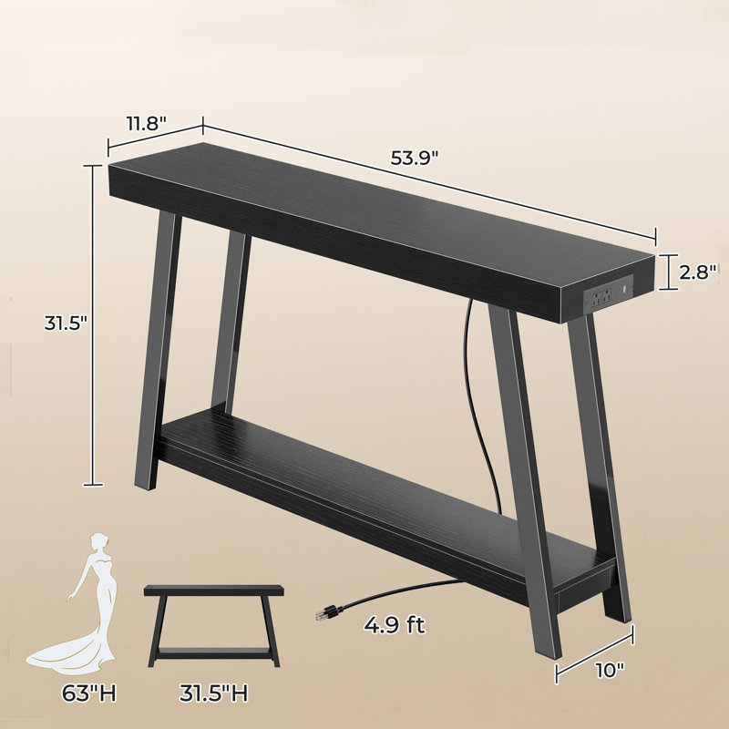Console 53,9 "avec station de charge, USB-C, 2 niveaux, pieds en métal, noir