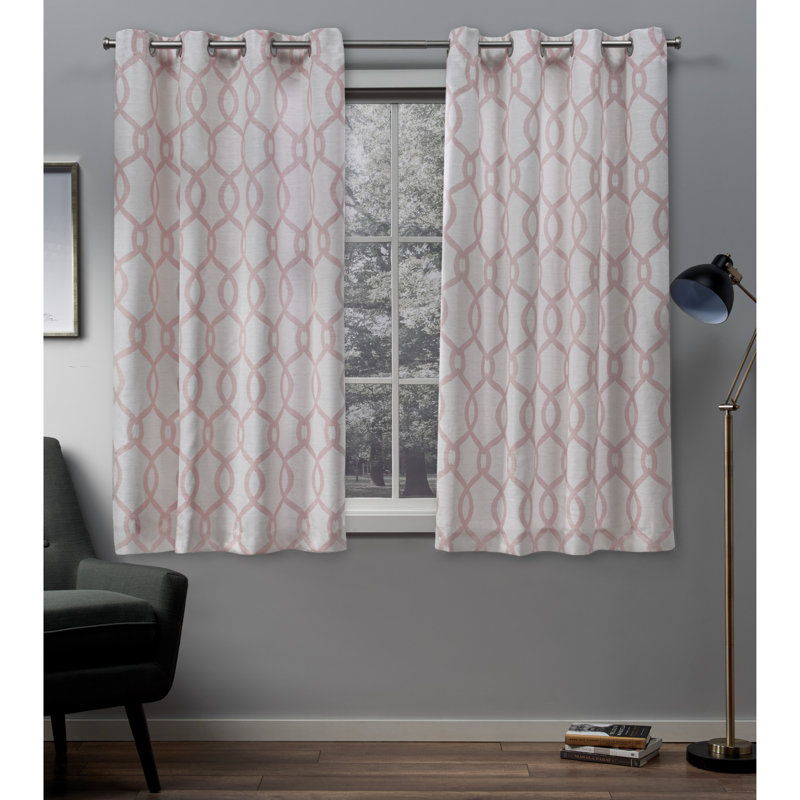 Panneaux de rideaux semi-transparents à motif géométrique avec œillets Caliese, Gris colombe, l 54 po x L 63 po