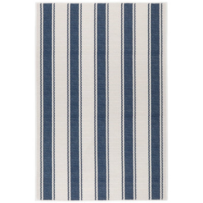 Blue Awning Stripe Machine Printed Washable Rug