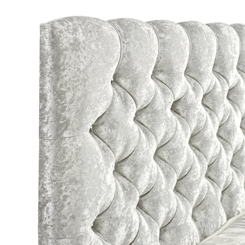 Terrence Upholstered Velvet Bed, Double (4'6), Bling Silver