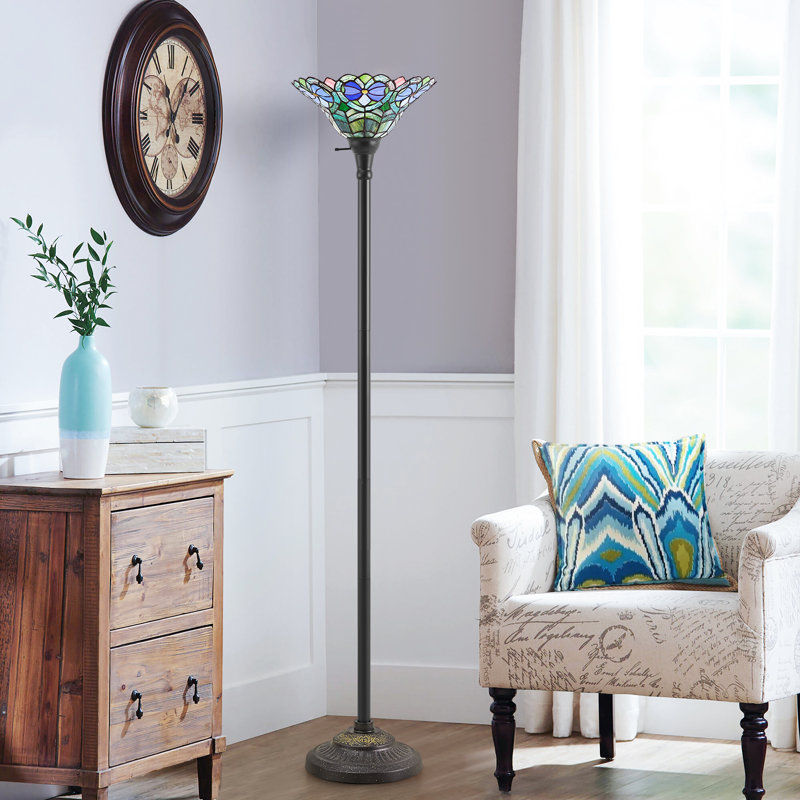 70" Torchiere Floor Lamp Victorian Stained Glass Lamp Antique Tiffany Style Standing Light for Home