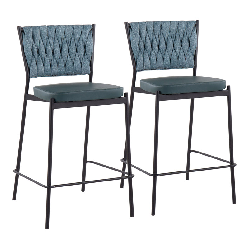 Saquia Upholstered Counter Stool with Metal Frame, Green