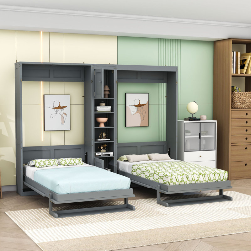 Lits escamotables avec armoires et tablettes Murphy, gris
