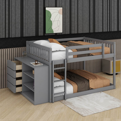 Full Over Full Bunk Bed With Drawers And Shelves