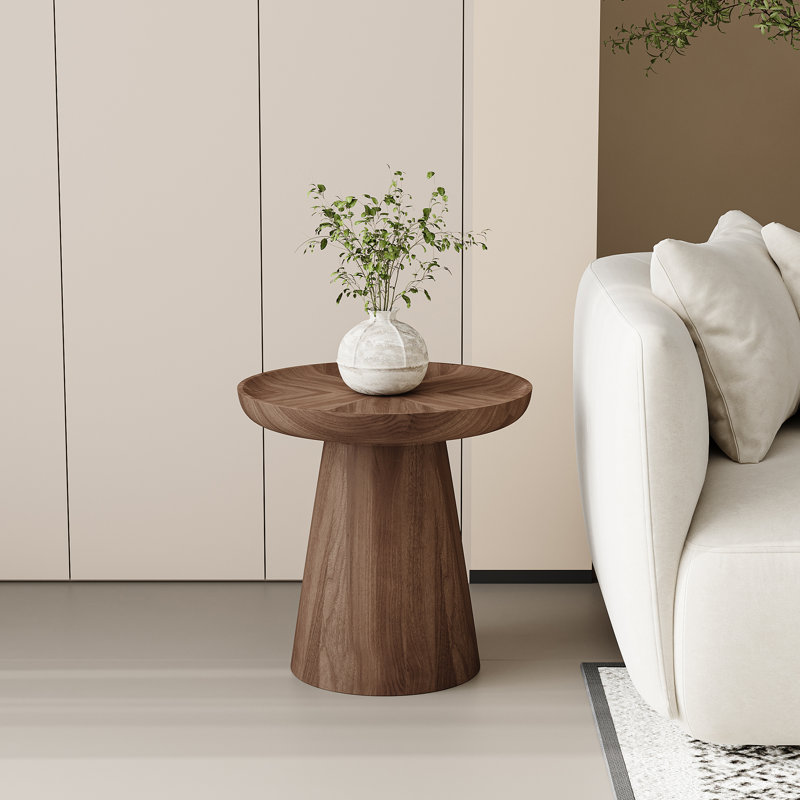 Table d'appoint ronde en noyer brun de 20 po, table de bout avec placage en bois massif pour le salon, Brown