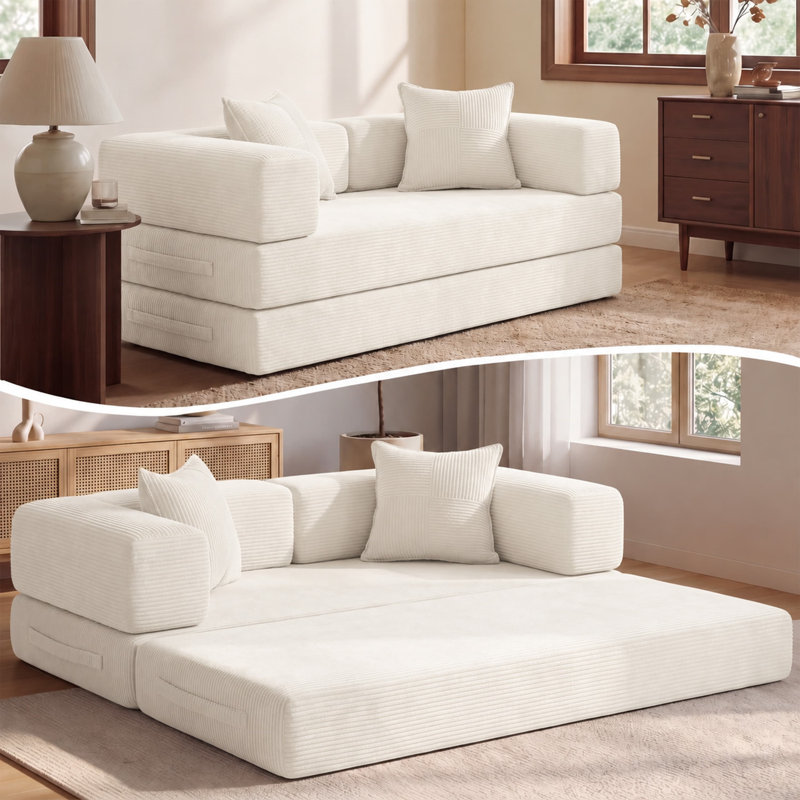 Canapé-lit convertible de 63 po 4-en-1, canapé modulaire en velours côtelé avec ensembles de cadres, futon moderne pour salon, base antidérapante, sans assemblage