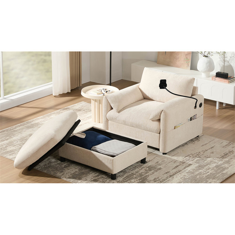 Canapé simple 38 po avec repose-pieds, Beige