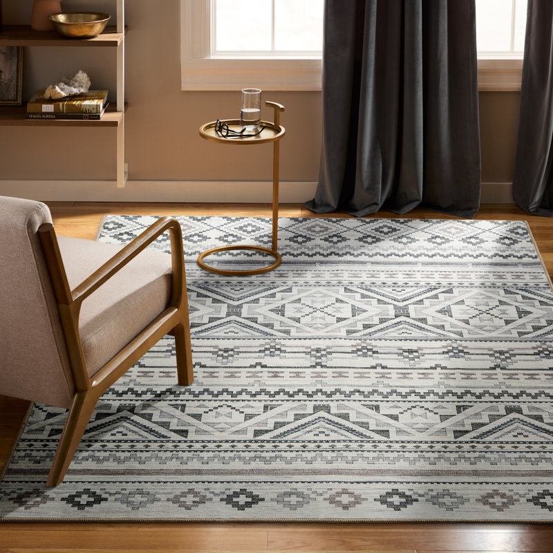 Tapis lavable à la machine avec technologie AirFlo EVERWASH Haven Modern Geo, beige / brun, 6 pi x 9 pi, 6 X 9