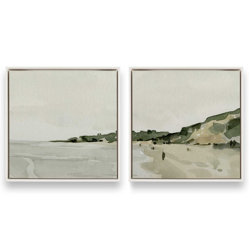 Douces vues côtières, ensemble de 2 impressions, H 25 po x l 50 po x P 1,75 po, Cadre flottant noir satiné