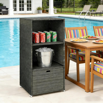 Multifunctional Bathroom Storage Rack, Rattan And Steel, Rustic Design For Home