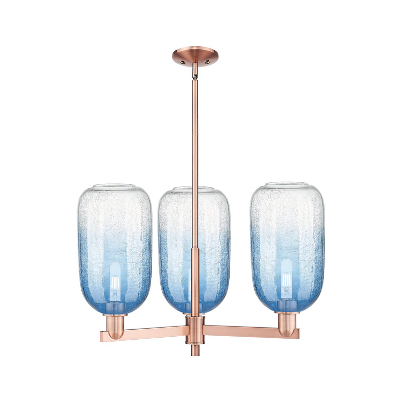 Lustre suspendu 3 lumières Gateshead, Bleu saphir, Cuivre antique