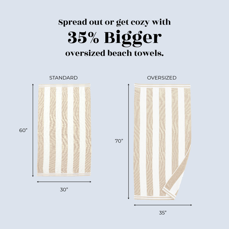 100% Cotton Cabana Stripe Oversized Beach Towels, Oatmeal/White