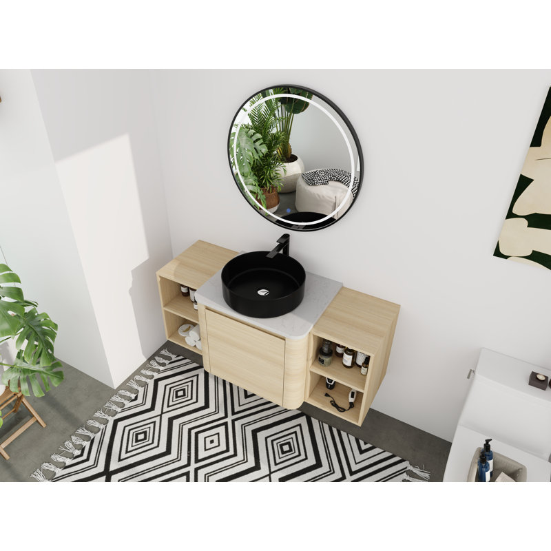 Meuble-lavabo double 48 po (pleine longueur) 48 po - 5 options de couleur de lavabo (blanc) + armoire en bois clair (type A)