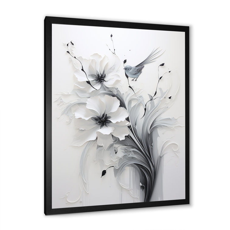 Winston Porter Minimalism Monohcrome Flower Bouquet Framed On Canvas ...