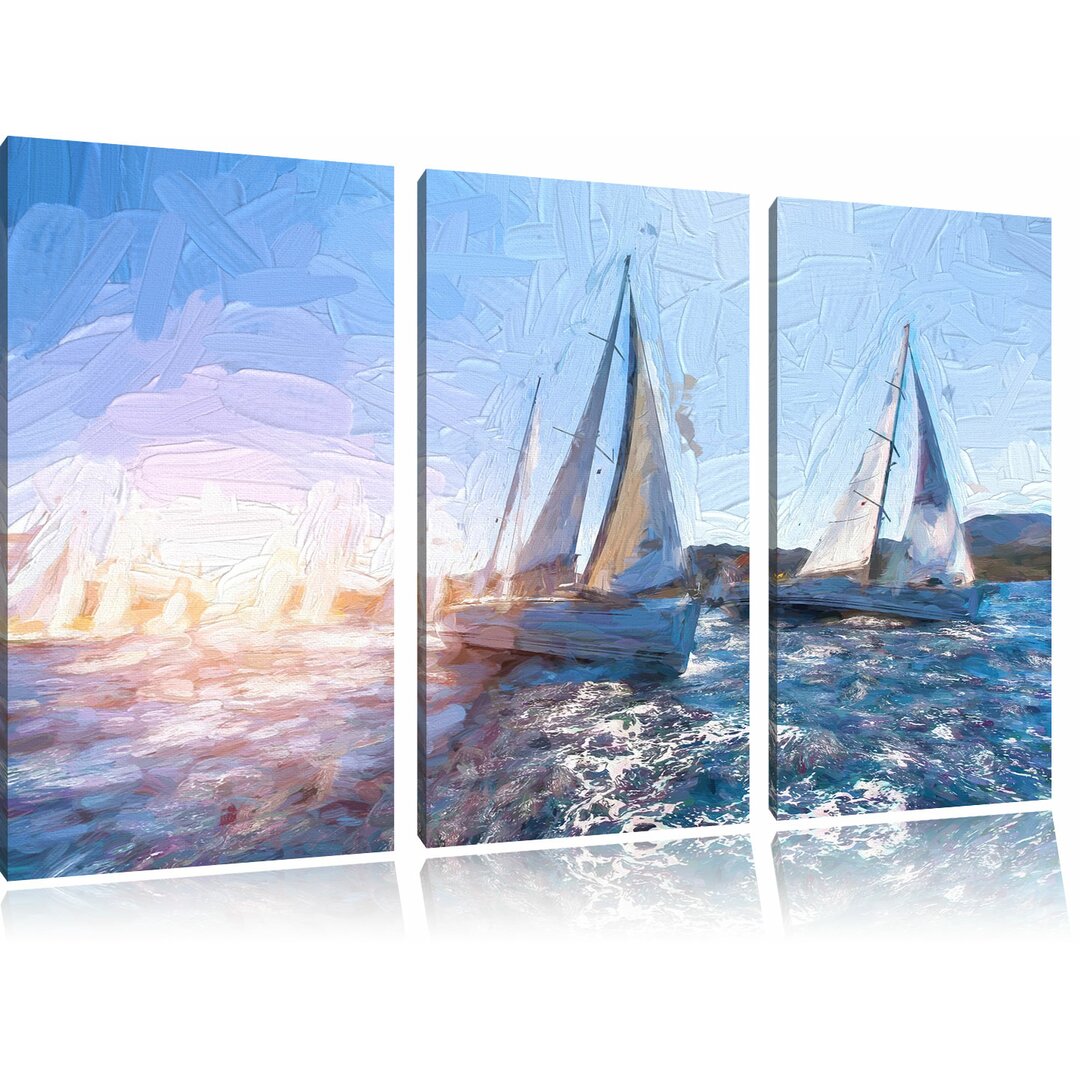 3-tlg. Leinwandbilder-Set „Luxusyachten bei Segelregatta“, Grafikdruck