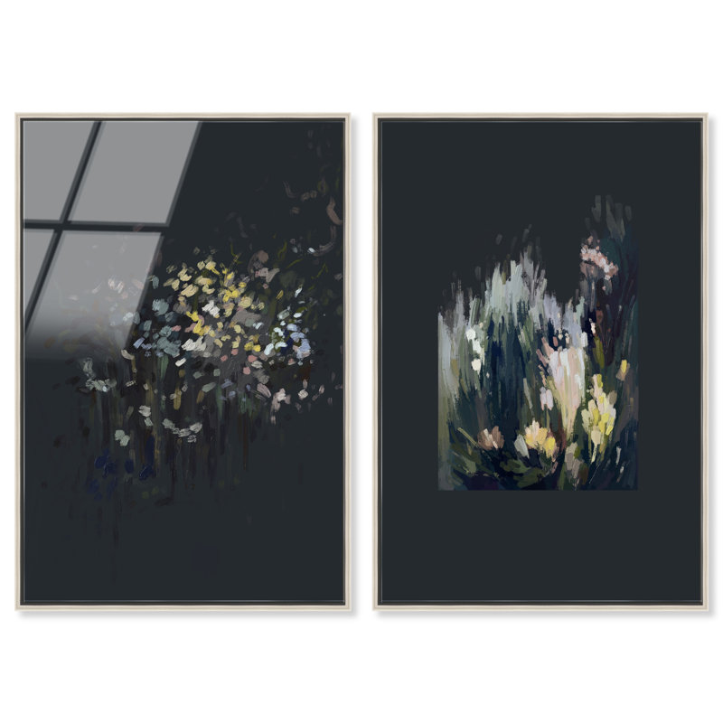 Midnight Flora Set Set by Oliver Gal, 37"H x 55"W, Silver Floater Frame